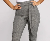 Poised Plaid Tie Waist Skinny Pants