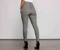 Poised Plaid Tie Waist Skinny Pants