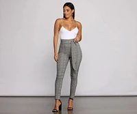 Poised Plaid Tie Waist Skinny Pants