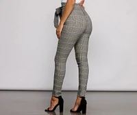 Poised Plaid Tie Waist Skinny Pants