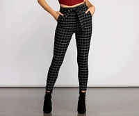 High Waist Paperbag Window Pane Pants