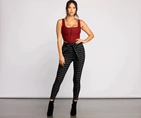 High Waist Paperbag Window Pane Pants