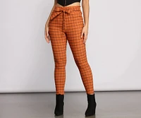 High Waist Paperbag Window Pane Pants