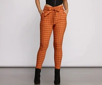 High Waist Paperbag Window Pane Pants
