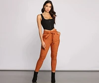 High Waist Paperbag Window Pane Pants