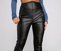 High Corset Waist Faux Leather Pants