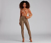 High-Rise Coated Skinny Pants