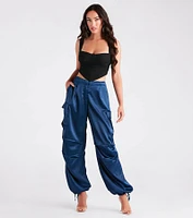 Pulling Strings Satin High-Rise Cargo Pants