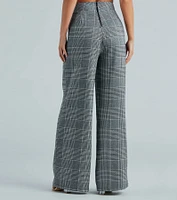 Power Hour Plaid Wide-Leg Trouser Pants