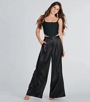 Power Vibe Satin Wide-Leg Trouser Pants