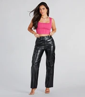 Casually Sleek Faux Leather Cargo Pants
