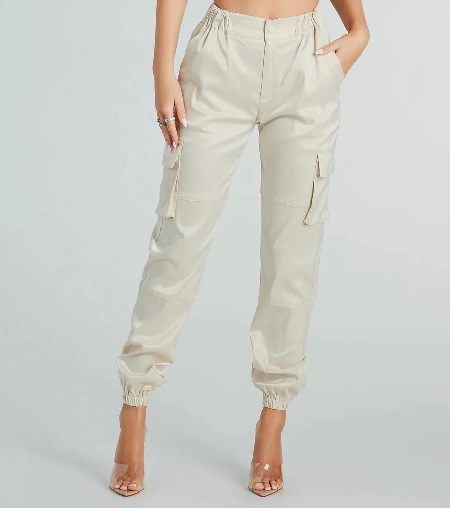 Got The Look Satin High-Rise Cargo Joggers