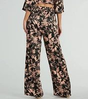 Flawless Floral High Rise Wide-Leg Satin Pants