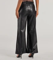 Glam Motion Faux Leather Wide-Leg Pants
