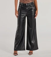Glam Motion Faux Leather Wide-Leg Pants