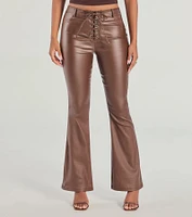 Ready For Sleek Lace-Up Flare Faux Leather Pants