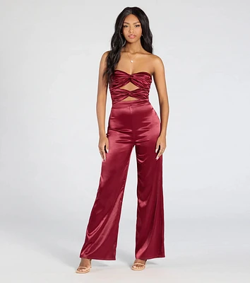 Late Nights Cutout Satin Wide-Leg Jumpsuit