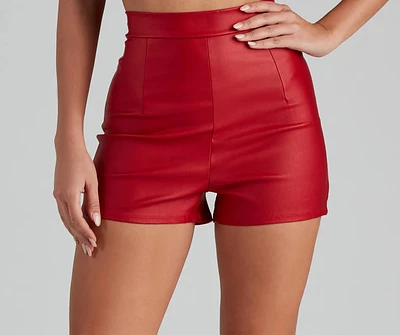 High Waist Coated Faux Leather Shorts