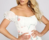 Off The Shoulder Floral Chiffon Romper
