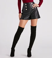 Button Me Up Faux Leather Shorts