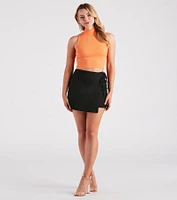 Stylishly Elevated Side Tie Woven Skort
