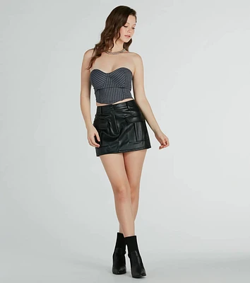 Edgy Behavior Faux Leather Cargo Skort