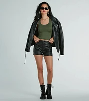 Turn Up Cargo Metallic Faux Leather Shorts