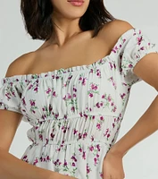 Cutest Vibe Puff Sleeve Floral Chiffon Romper