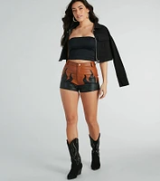 Hot Fire Alert Faux Leather Flame Shorts