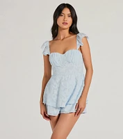 Dreamy Chic Flutter Sleeve Ruffled Chiffon Romper