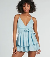 The Perfect Striped Bow Ruffled Romper
