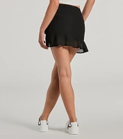 Exceptional Vibes Mid-Rise Ruffle Chiffon Skort