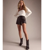 On The Edge High Rise Belted Faux Leather Skort