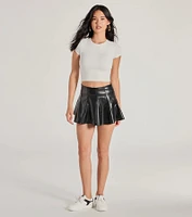 Flirty Daze High-Rise Pleated Faux Leather Skort