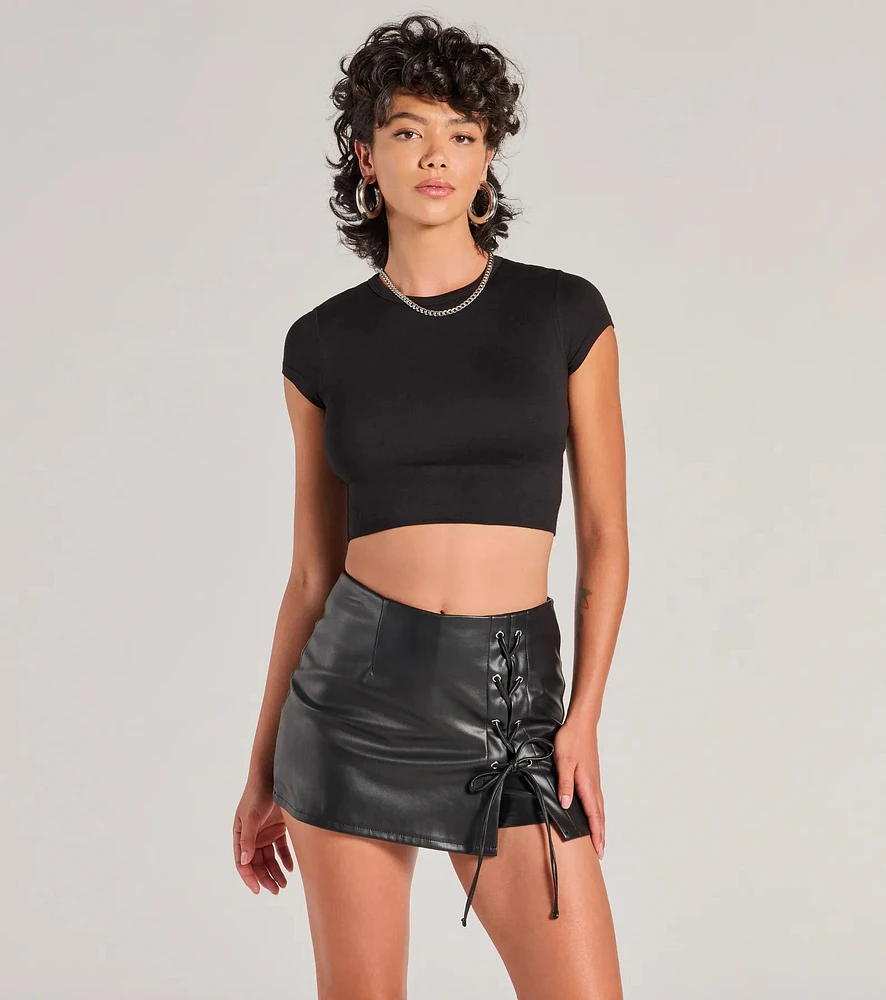 Sultry Edge Lace-Up Faux Leather Skort