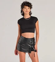 Sultry Edge Lace-Up Faux Leather Skort