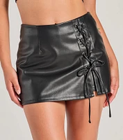 Sultry Edge Lace-Up Faux Leather Skort