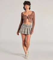 Preppy Plaid Belted And Pleated Skort