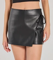Sleek Moment Tie-Waist Faux Leather Skort