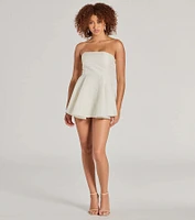 Angelic Looks Strapless Floral Satin Romper