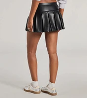 Playful Pleats Faux Leather Drop Waist Skort