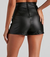 High Waist Coated Faux Leather Shorts