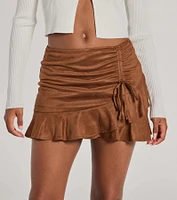 Charming Aura Faux Suede Ruched Ruffled Skort
