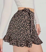 Perfect Date Tie Waist Floral Ruffle Skort