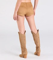 Sweet Beginnings Lace-Up Faux Suede Hot Shorts