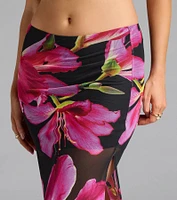 Vacay Queen Tropical Floral Mesh Maxi Skirt