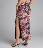 Fierce And Flirty Leopard Floral Maxi Skirt