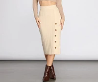Button Detail Sweater Midi Skirt