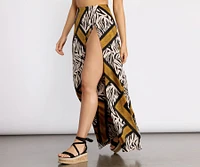 Zebra Print High Slit Maxi Skirt