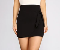 Side Tie Crepe Mini Skirt